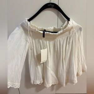 NWT ZARA Off-Shoulder White Peasant Blouse - Womens Top size xs